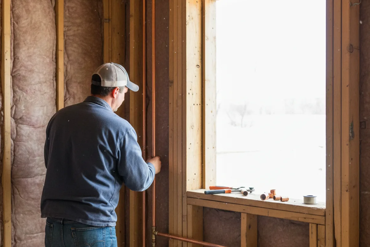 Licensed plumber running new copper supply lines in a Newtonsville home
