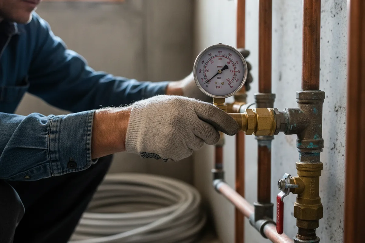 Pressure testing a repaired line during Water Line Repair in Newtonsville